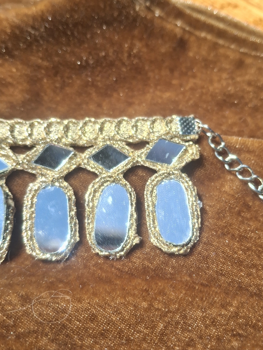 Handmade Gold Mirror Glass Fringe Choker Necklace - Women's Jewelry Silver Boho - Picture 7 of 8